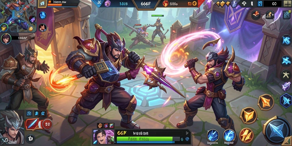 Gameplay seru dengan pertarungan antar karakter di arena.