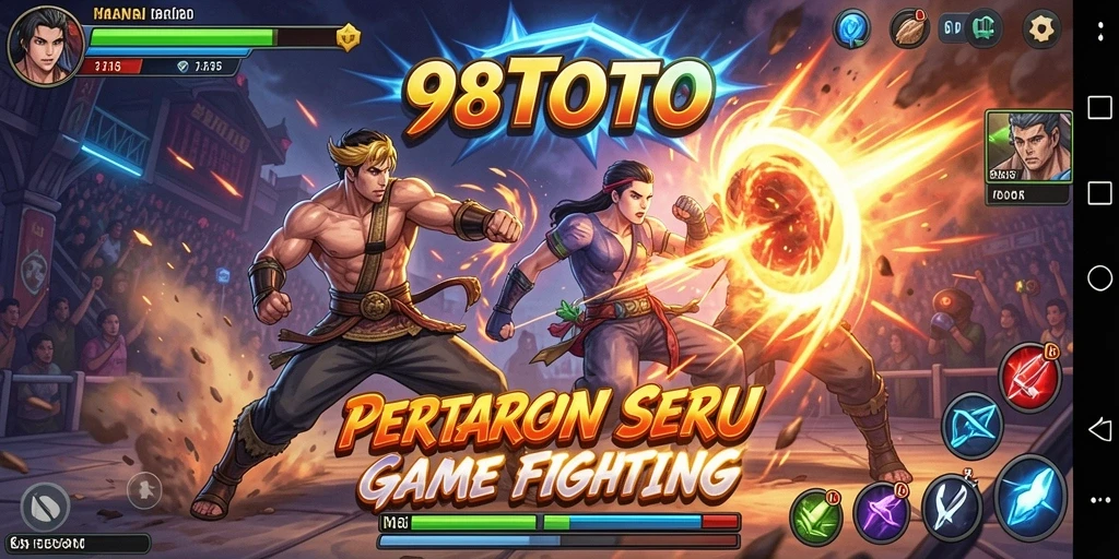 Tangkapan layar dari gameplay <strong>98TOTO</strong> menampilkan pertarungan sengit antara karakter.