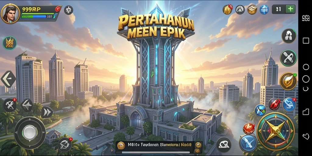 Screenshot gameplay Tower Defense menampilkan aksi menara yang mendebarkan.