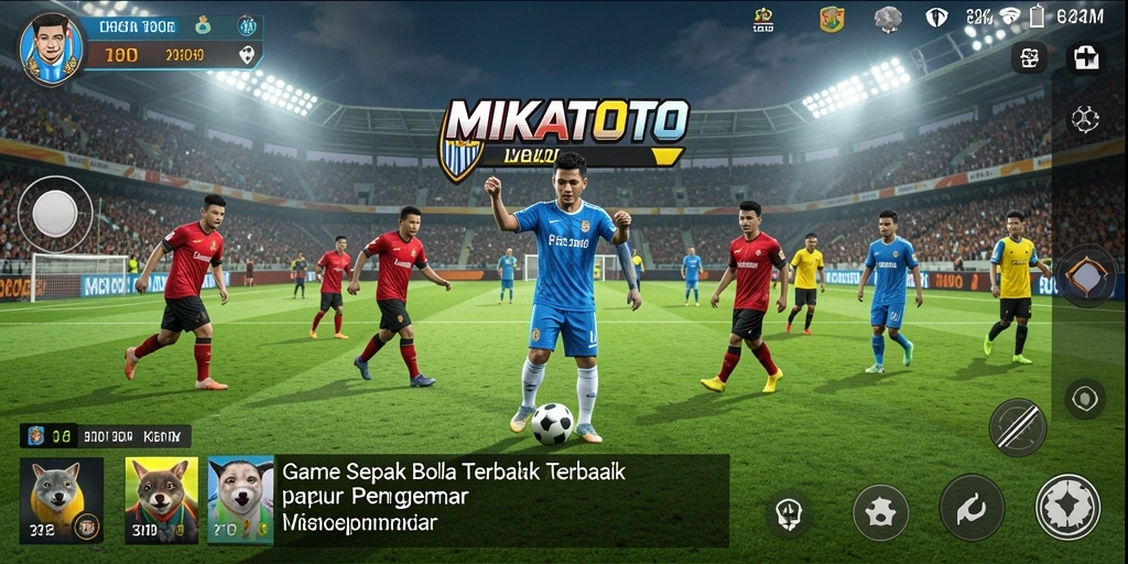 Tangkapan layar gameplay MIKATOTO yang menggambarkan pertandingan sepak bola yang seru.