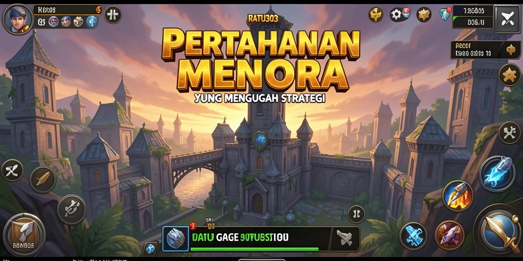 Screenshot gameplay menampilkan menara yang berfungsi melindungi kerajaan.