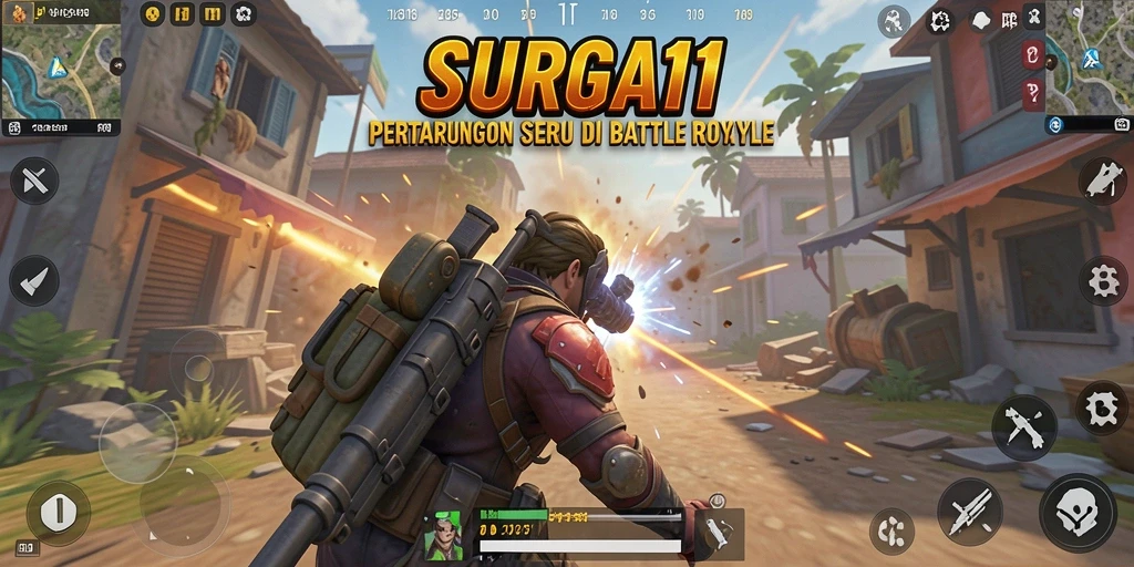 Tampilan gameplay seru SURGA11 dalam pertempuran Battle Royale.