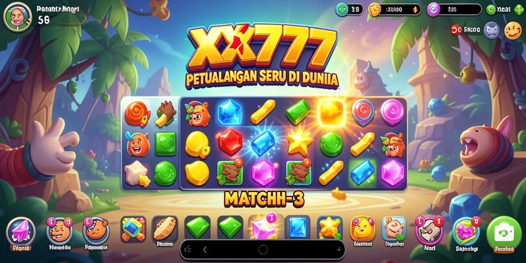 Tangkapan layar utama menunjukkan gameplay mencocokkan item di XXX777.